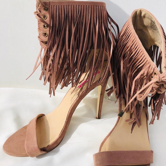Fringed Nude Heeled Sandals - Picture 4 of 7